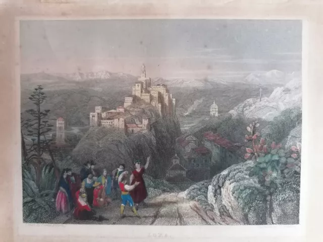 Rara Incisione The Town And Castle At Loxa (Loja) Spain Di David Roberts 1834