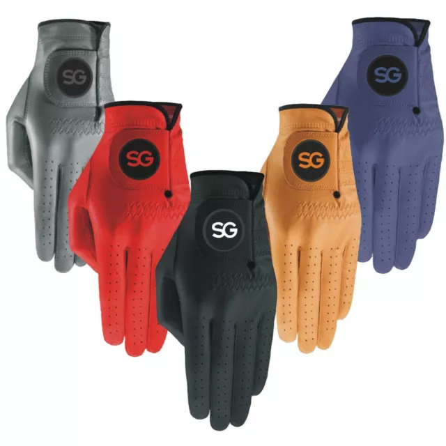 SG Men Colored 100% Cabretta leather golf gloves Black Blue Grey Red Yellow Gold