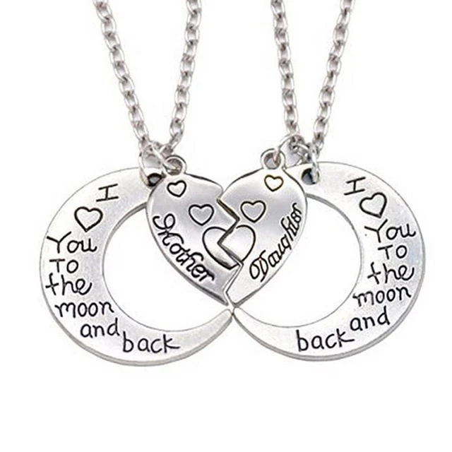 I Love You To The Moon and Back Engraved Pendant Necklace Mum Daughter Gifts+
