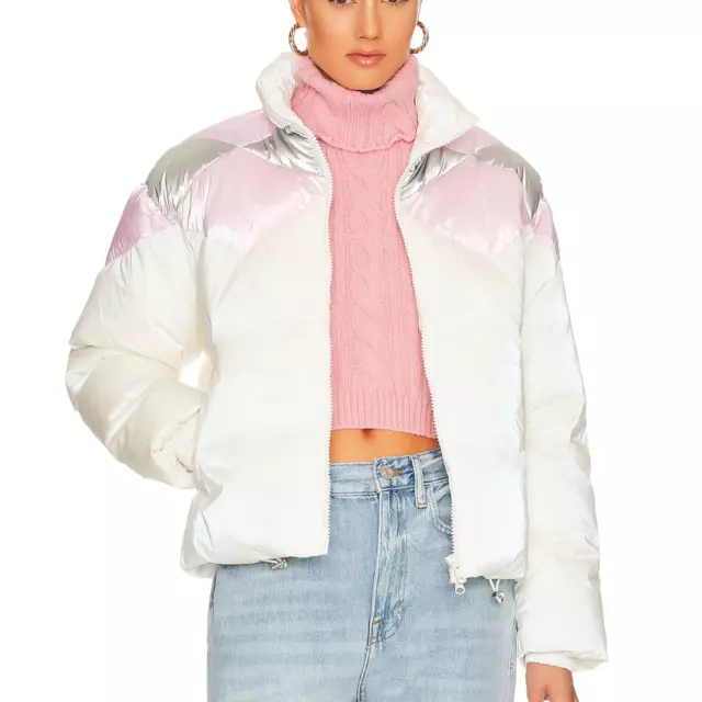 EAVES JUNO PUFFER Jacket Pink White MEDIUM Pastel Oversized Diamond ...
