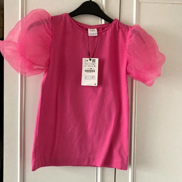 Top per bambina ZARA con maniche in chiffon adatto età 11 - 12 anni ~ Nuovo con etichette