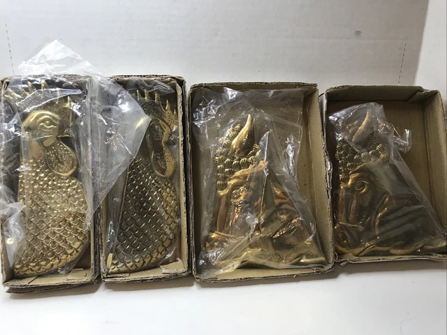 4 Vintage/New Brass Rooster & Cow Door / Wall decor / Pull handle 6.5in