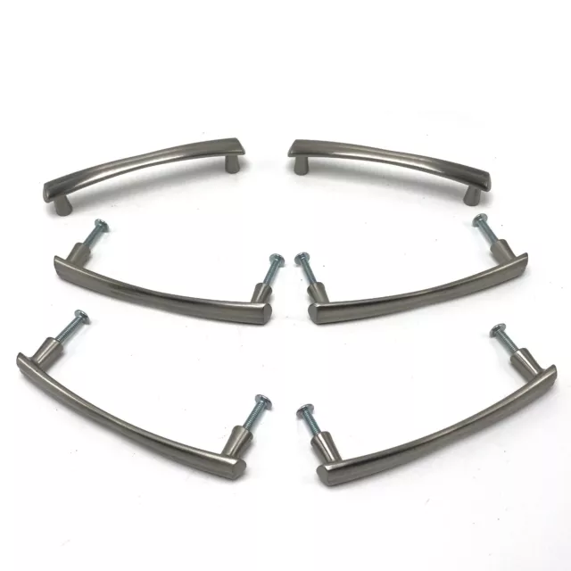Salvaged Lot of 6 Brushed Nickel Pull Handles -Centers: 4in (102mm)