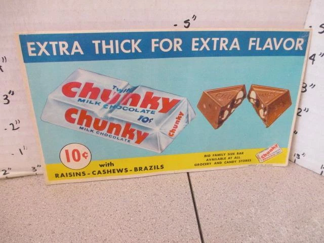 CHUNKY chocolate candy bar 1958 vending machine store display sign sticker #2