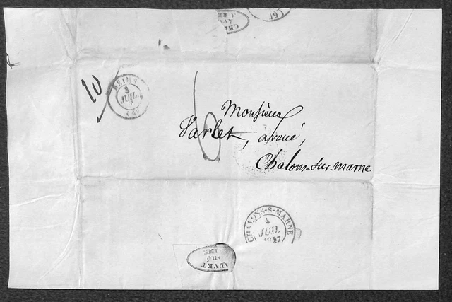 France Reims To Chalon Sur Marne De M. Chauvet Letter Folded Cover 1847