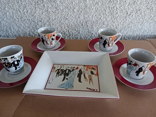 Lot De 4 Tasses à Café Maxim's Paris Avec Soucoupes - Décor Sem - Porcelaine