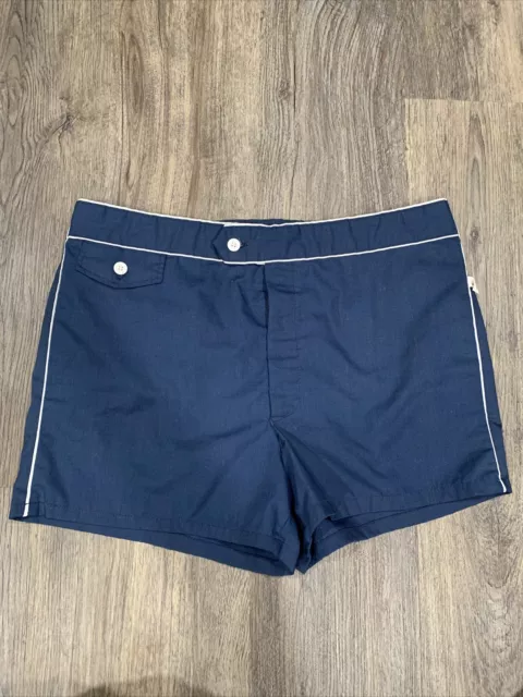 Vintage Jantzen Swim Trunks Shorts Mens 36 Navy Blue Logo Red “Diving Girl” USA