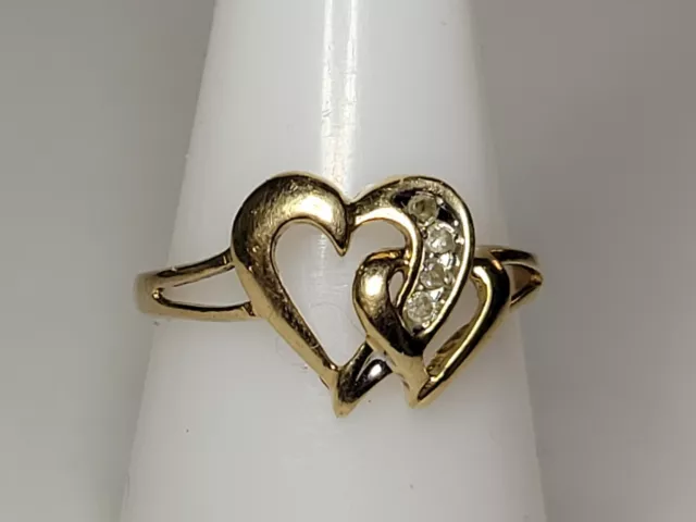 10K Solid Yellow Gold Heart Ring 4-Stone, TRS Jewelers, Size 7