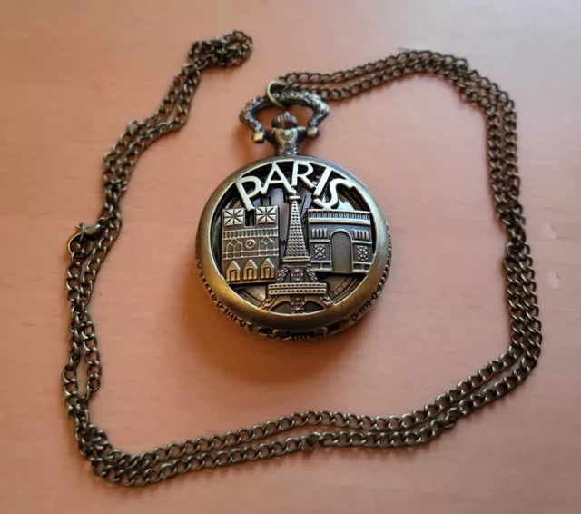 Collar Reloj de Bolsillo París Bronce Catedral de Notre Dame Para Hombres De Colección Steam Punk 2