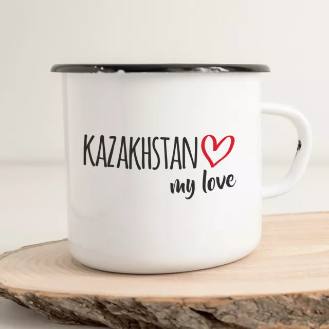 Kazakhstan my love Geschenk Idee Emaille Tasse Kasachstan Kaffeetasse Souvenir W