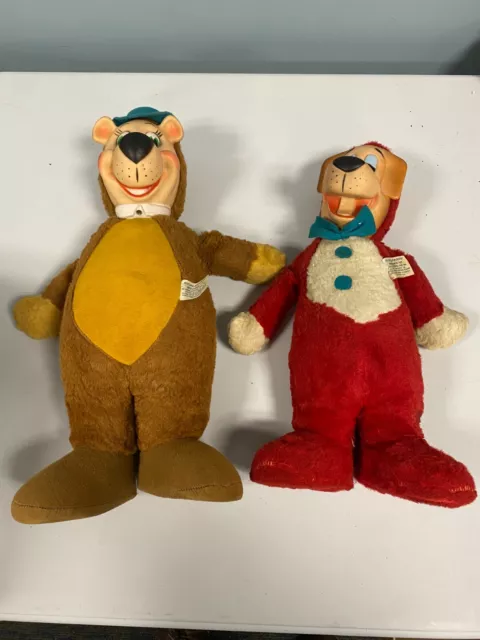 Vintage Rubber Face Plush Knickerbocker 1958 Yogi Bear Huckleberry Hound Dolls