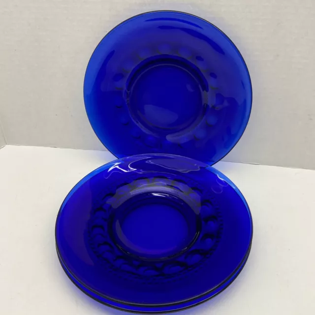 Set of 3 Vintage Kings Crown Cobalt Blue Thumbprint  8 1/4 in Plates