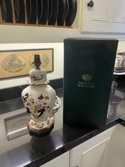Vintage Mason's Blue Mandalay Ironstone Table Lamp Large With Box