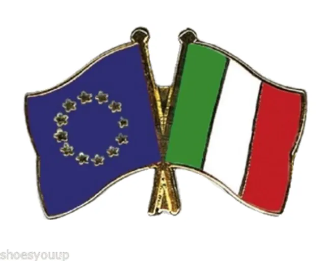 EU European Union & Italy Flags Friendship Courtesy Enamel Lapel Pin Badge