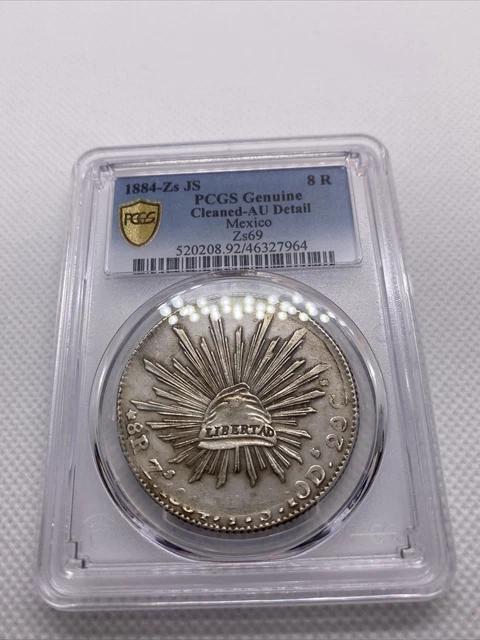 1884 Zs JS 8 Reales Zs69 PCGS AU Details 8R Mexico Silver Coin #7964