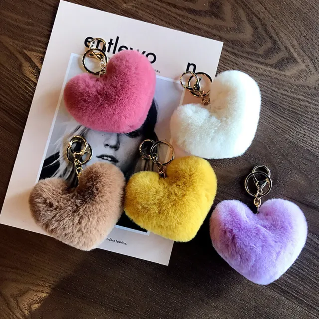 Rabbit Fur Pom-pom Key Chain Bag Charm Fluffy Puff Ball Top Key Ring Car Pendant