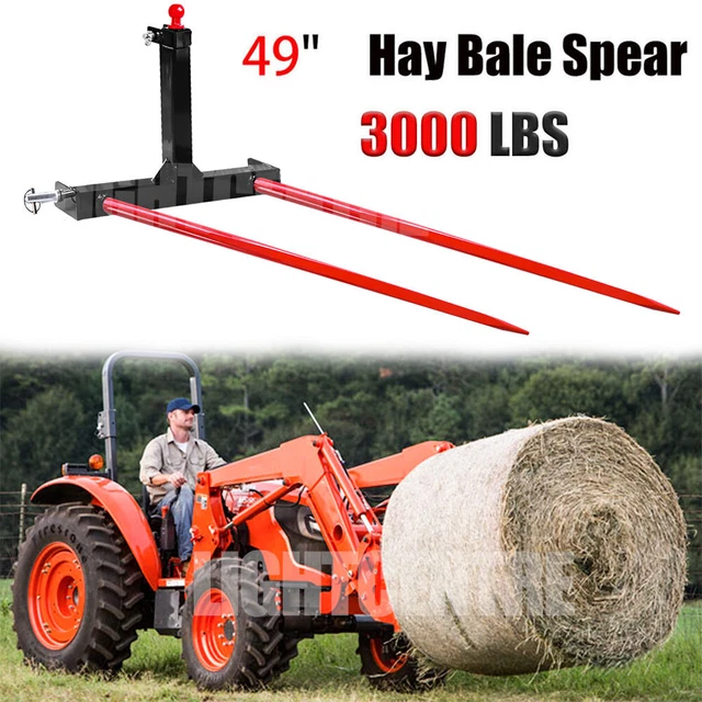 49" 3000 lbs Hay Bale Spear Stabilizers Category 1 Tractor 3 Point Attachment