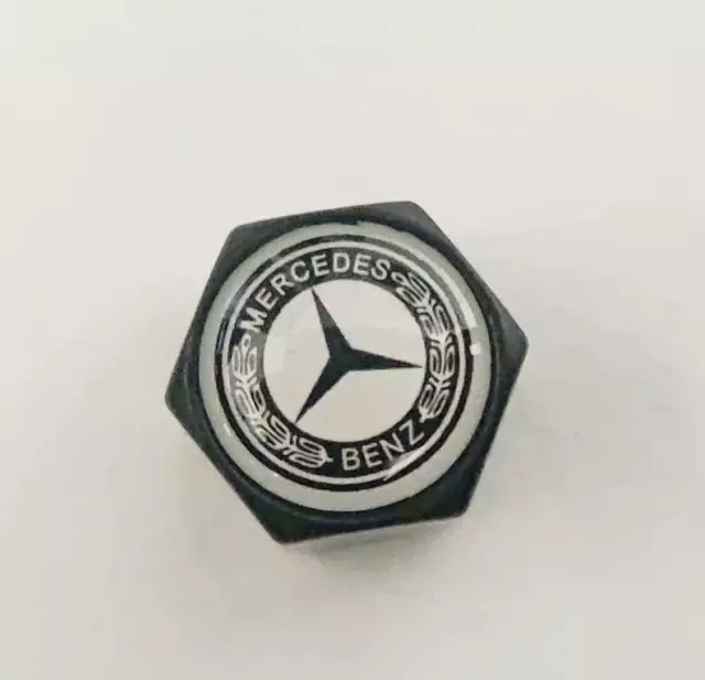 x4 Silver Black Metal Mercedes Benz ANTI THEFT PROOF Dust Air Valve Wheel Caps 3