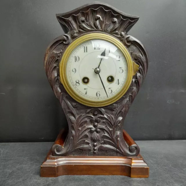 Edwardian Mahogany Mantle Clock Antique Ornate Carving  Spares & Repairs -CP