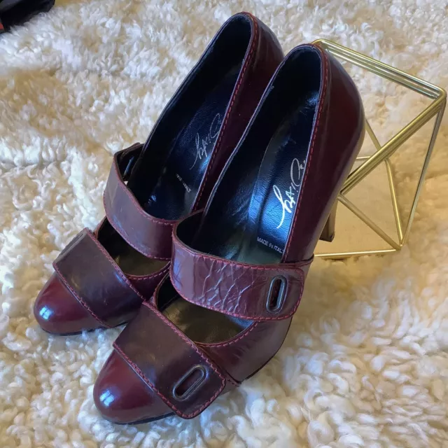 MISS SIXTY Shoes Women Sz 6.5 Italian Leather Heels Burgundy/Red Sexy Edgy Pumps 2