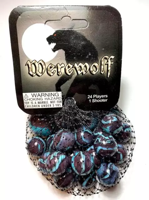 Bag of 25 Werewolf Glass Mega Marbles 24 Players 16mm - 1 Shooter 25mm RETIRED