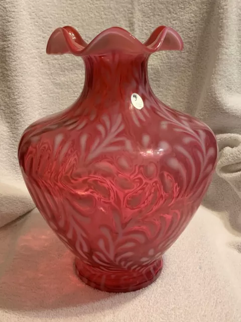 Cranberry Glass Daisy and Fern Fenton Art Glass Huge Vase