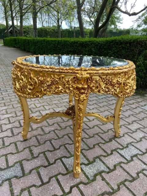 Italian Baroque/Rococo Center/ Dining Table in Gold With Black Marble Top