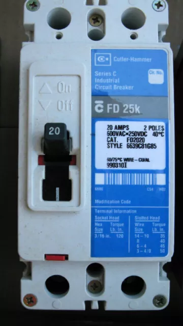 Cutler Hammer Circuit Breaker FD2020 FD 25K 20 amp