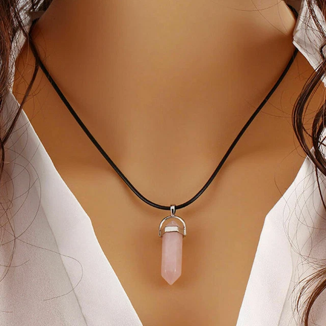 Natural Quartz Crystal Chakra Hexagonal Pendant Healing Point Reiki Necklaces