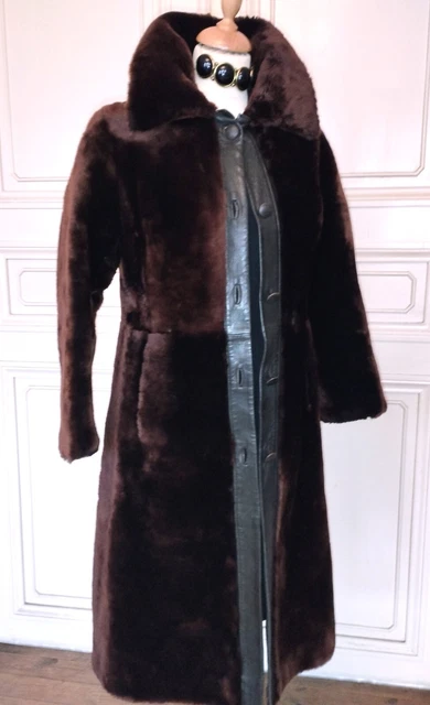 Manteau Vintage Jean-Louis Scherrer Paris Années 80 - Astrakan Et Cuir Velours - Taille 38/40 - Occasion Très Bon état