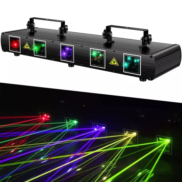 5 Lens 5 Beam RGBYC DJ Laser Stage Light Disco Show DMX Projector Party Lighting