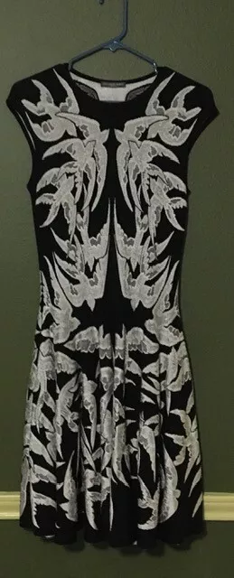 ALEXANDER McQUEEN ~ Black & White Spine Bird Lace Crochet Dress ~ SMALL VHTF