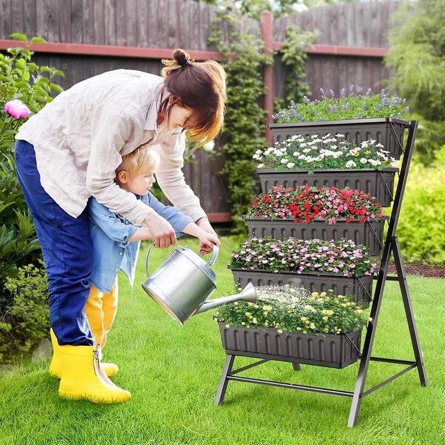 KESSER® Hochbeet Mit 5 Etagen Premium Blumenkasten Blumentreppe Pflanztreppe Gemüsebeet