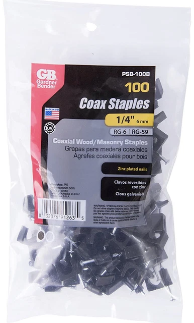 PSB-100B Packs 100 Ct. Gardner Bender Low-Voltage Cable Stapl, CAT6, Rg-59,