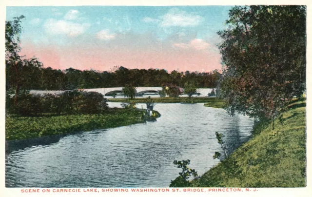 Vintage Postcard 1920's Scene On Carnegie Lake Washington Bridge Princeton NJ
