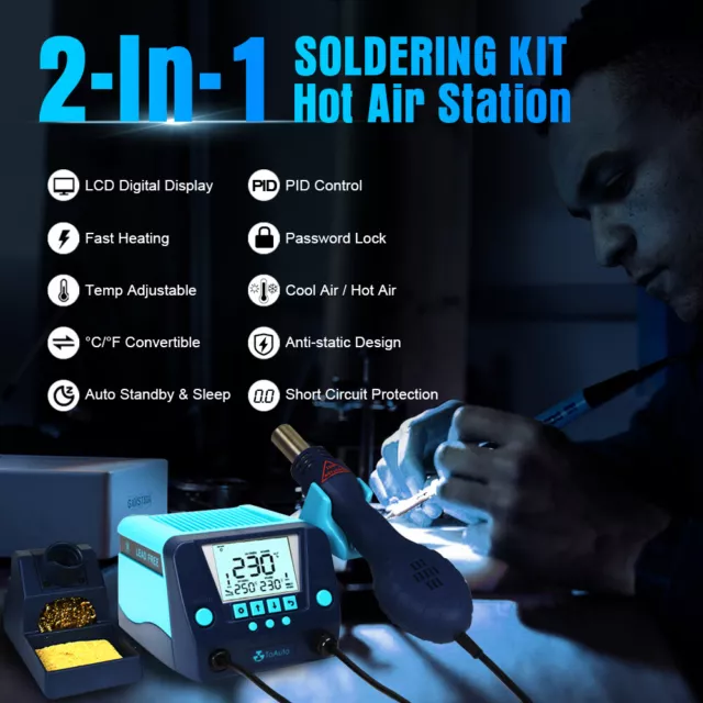 2 in 1 Soldering Rework Stations SMD Hot Air & Iron Gun Desoldering Welder Tool 2