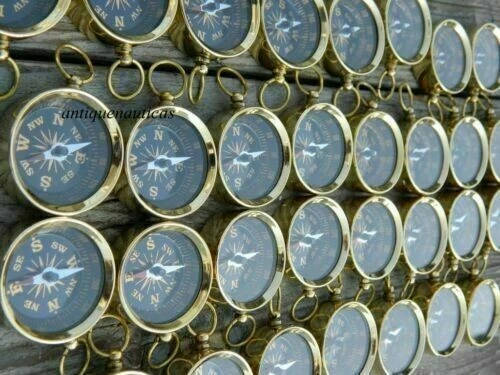 Lot Of 50 Pcs Brass Polish Finish Nautical Marine Compass Key Chain Ring Gift