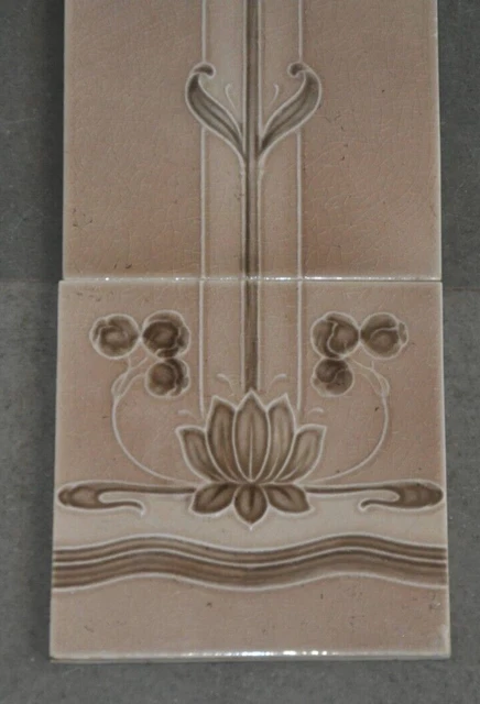 4 Pc Vintage Majolica Flower Embossed Decorative Art Ceramic Tiles , England 3