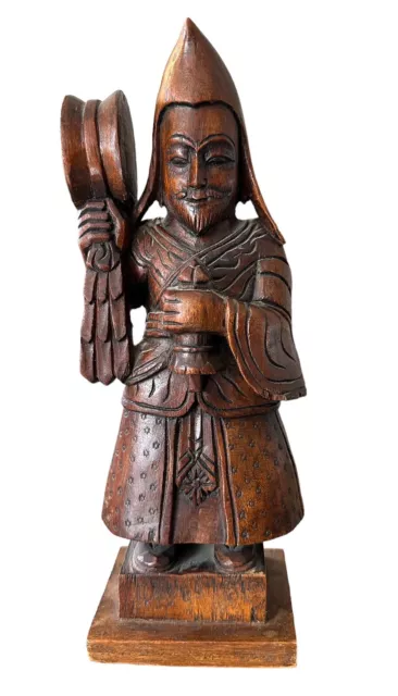 VTG Asian Man Beautifully Hand Carved Wood (Possibly Monk Or Holy Man) 12 1/2” 2