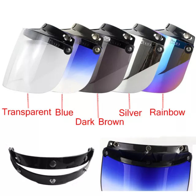 Universal 3-Snap Flip Up Visor Shield Lens For Retro Motorcycle Helmet Open Face