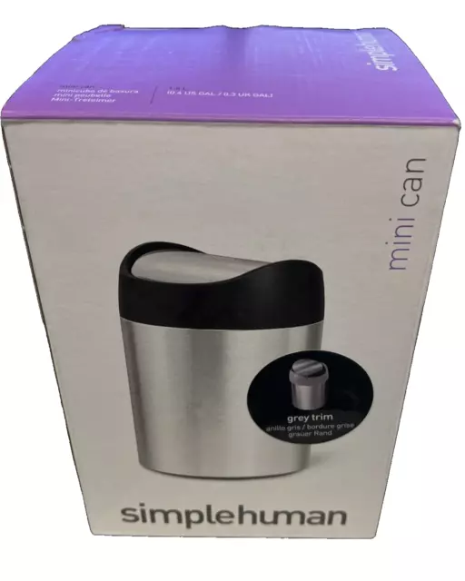 Simplehuman 1.5 Liter / 0.4 Gallon Mini Countertop Trash Can, Brushed Stainless