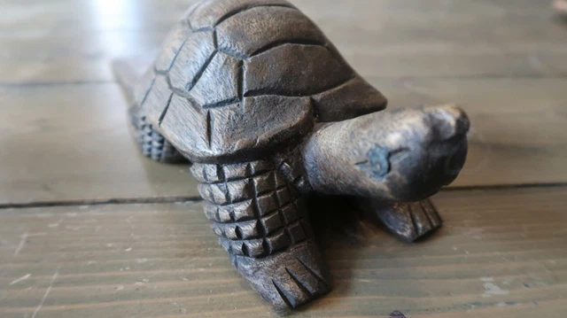 Antique Hand Carved Wood Turtle Door Stop 11.5" 4