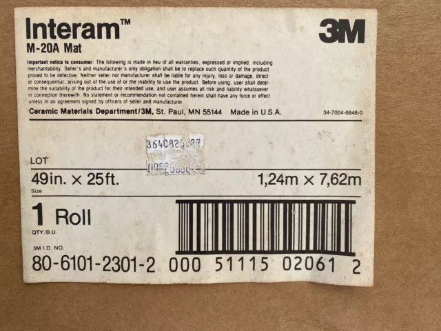 3M INTERAM M-20A Fire Barrier Matting Endothermic (Roll of 49in X 25ft)