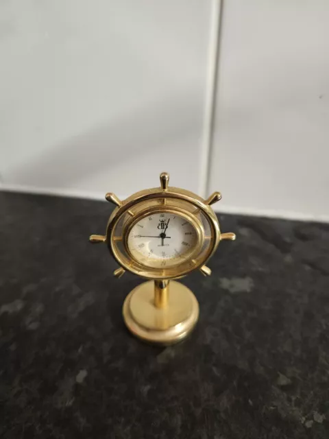 Gold Plated Minature Clock SHIPS WHEEL By BB New Battery Fully Working