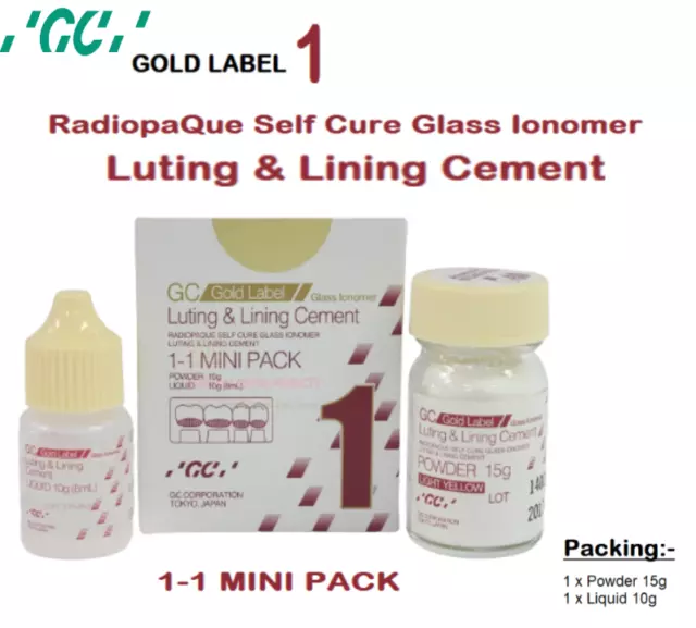 Gc 1 Gold Lable Self Cure Glass Ionomer Luting Lining Cement Mini Pack