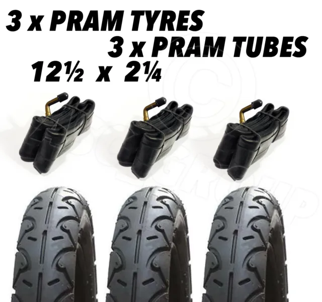 3 x Pram Tyres & Tubes 12 1/2 X 2 1/4" Phil & Teds Navigator Hammerhead Dash
