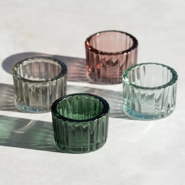 Set of 12 Colour Glass Small Tea Light Candle Holders 5.5cm Ribbed Tealight Pots