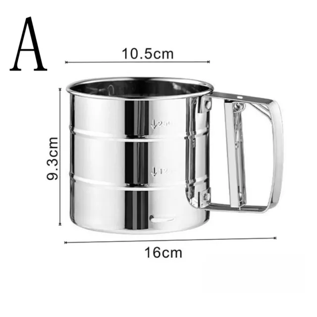 Mesh Flour Sifter Baking Icing Sieve Strainer Cup Sugar Shaker Mechanical Metal