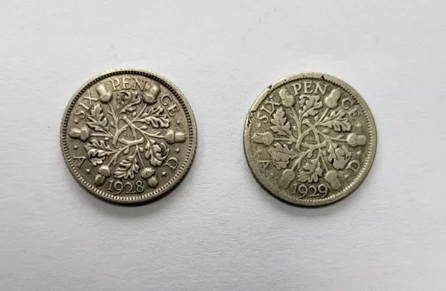 2 x George V Sixpence 1928 1929