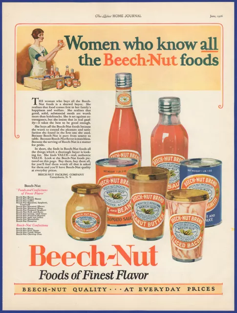 Vintage 1926 BEECH-NUT Foods Peanut Butter Bacon Kitchen Art 1920's Print Ad